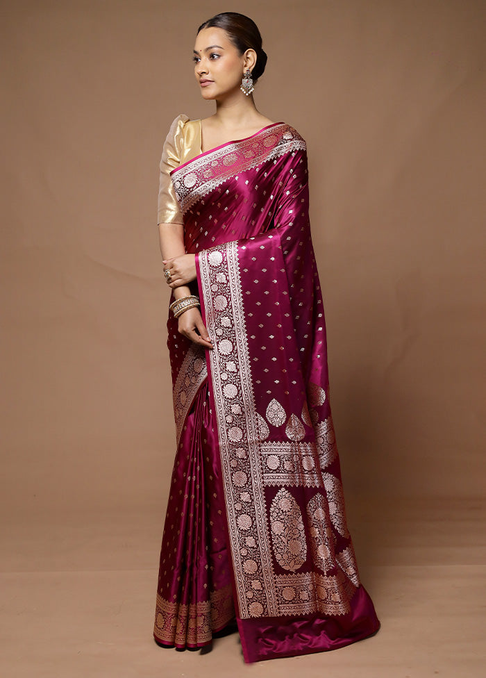 Pink Banarasi Silk Saree With Blouse Piece