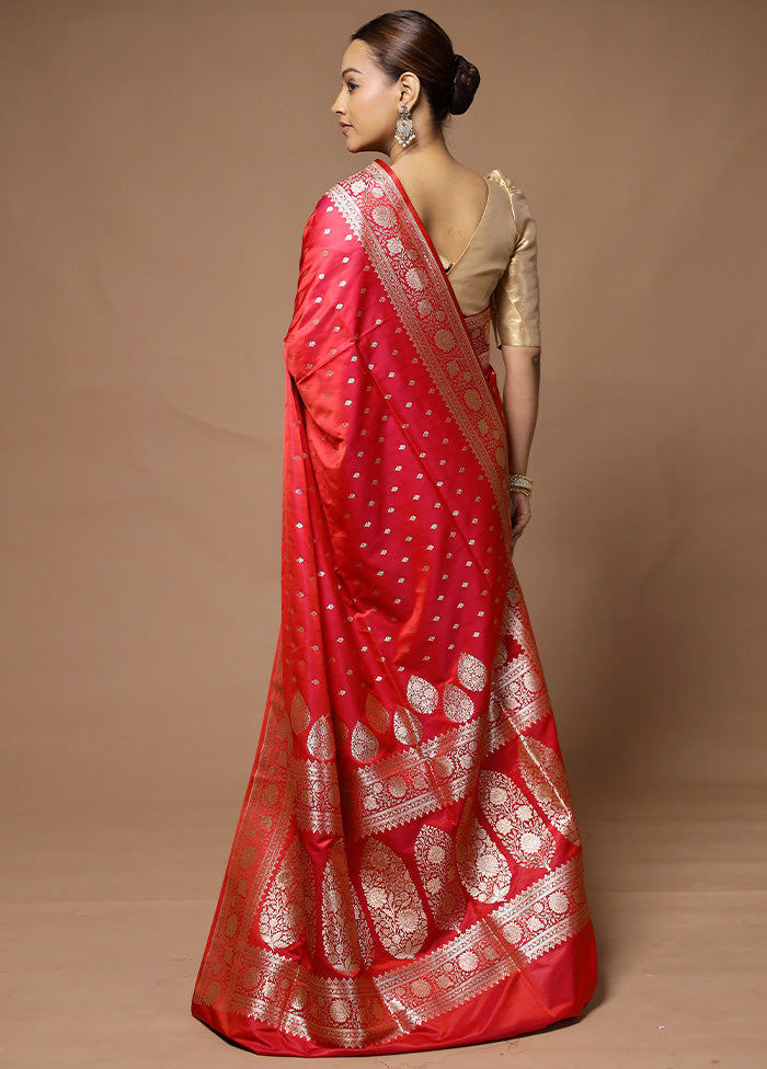 Red Banarasi Silk Saree With Blouse Piece