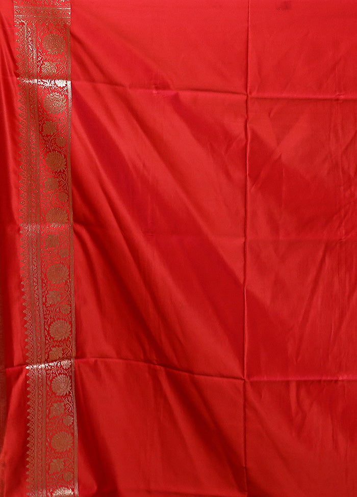 Red Banarasi Silk Saree With Blouse Piece