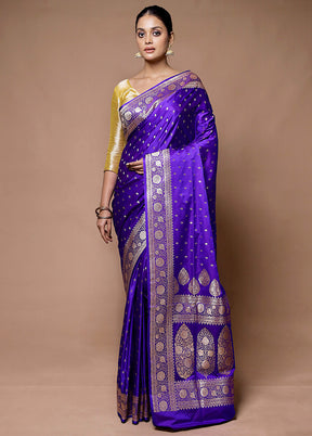 Purple Banarasi Silk Saree With Blouse Piece