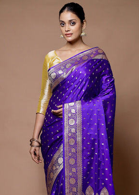 Purple Banarasi Silk Saree With Blouse Piece