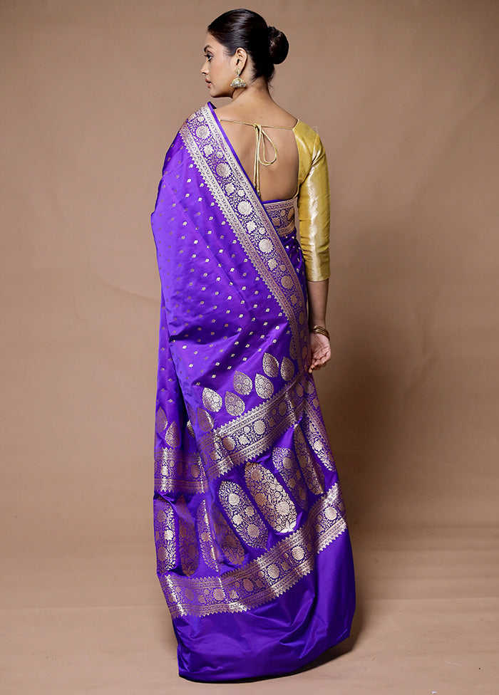 Blue Banarasi Silk Saree With Blouse Piece