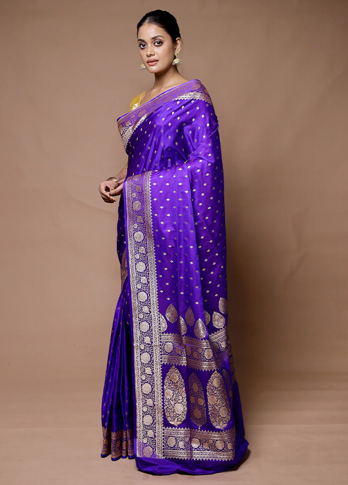 Blue Banarasi Silk Saree With Blouse Piece