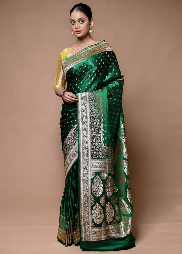 Green Banarasi Silk Saree With Blouse Piece