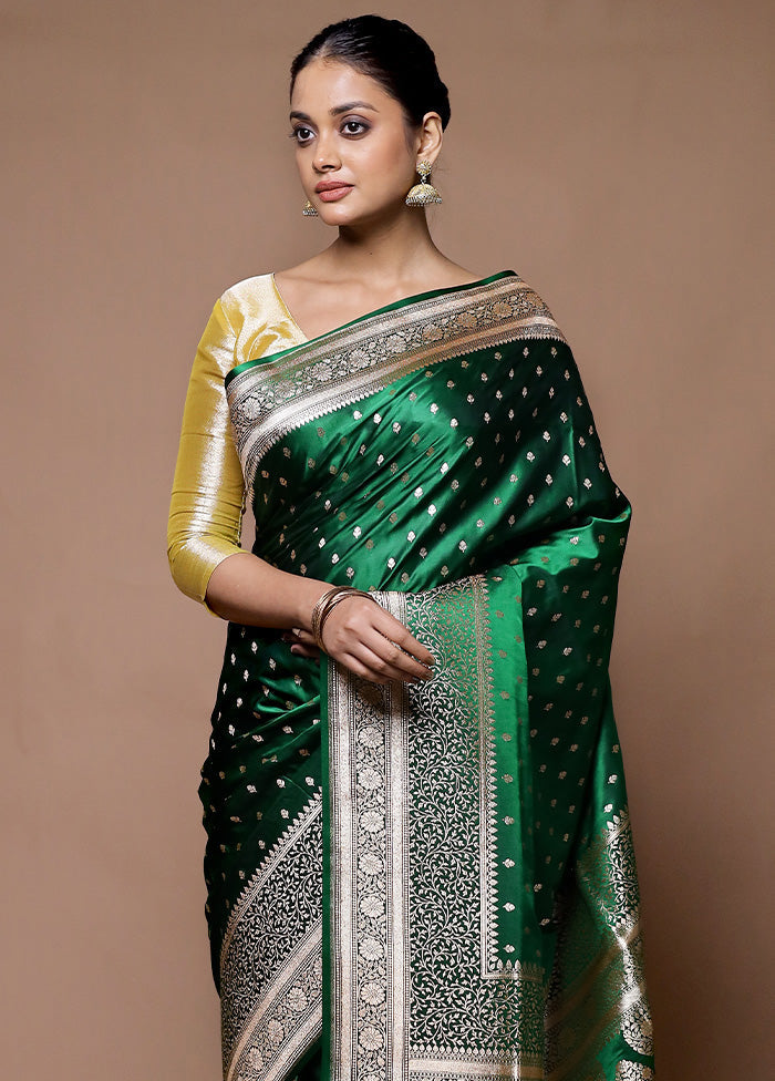 Green Banarasi Silk Saree With Blouse Piece