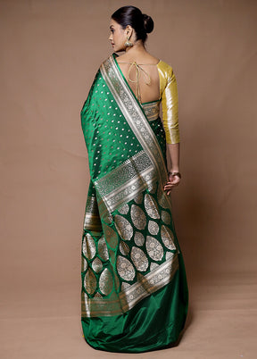 Green Banarasi Silk Saree With Blouse Piece