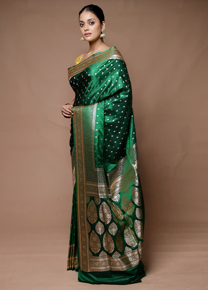 Green Banarasi Silk Saree With Blouse Piece