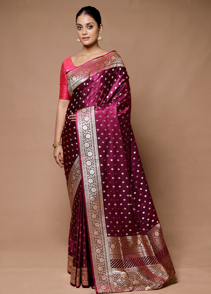 Pink Banarasi Silk Saree With Blouse Piece