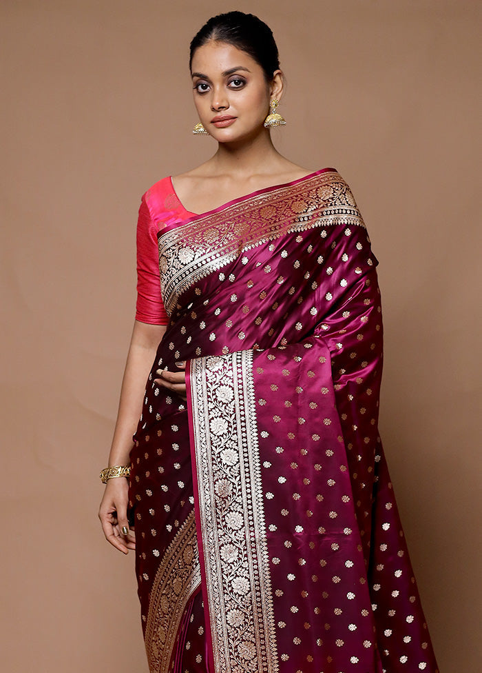 Pink Banarasi Silk Saree With Blouse Piece