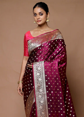 Pink Banarasi Silk Saree With Blouse Piece