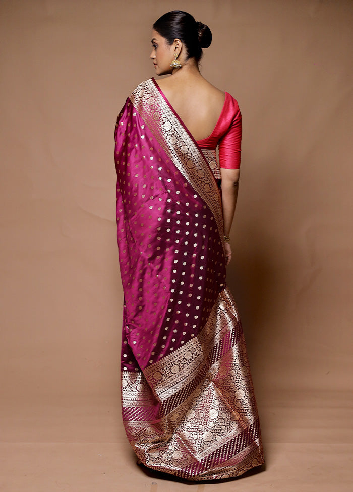 Pink Banarasi Silk Saree With Blouse Piece