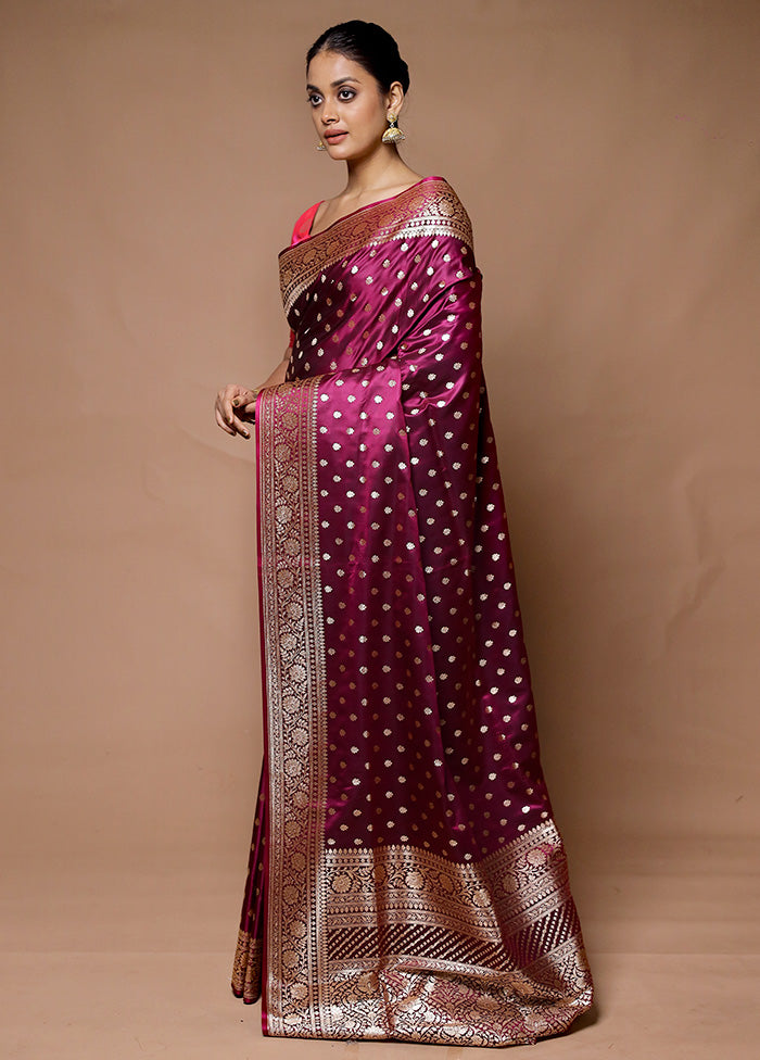 Pink Banarasi Silk Saree With Blouse Piece