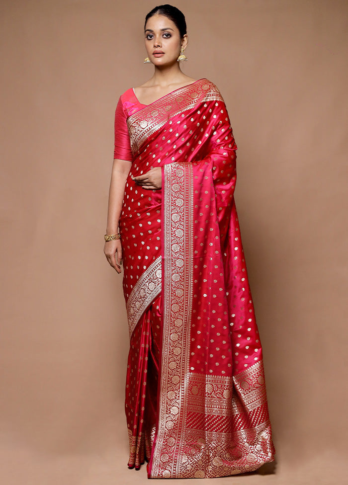 Red Banarasi Silk Saree With Blouse Piece