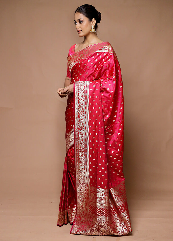 Red Banarasi Silk Saree With Blouse Piece