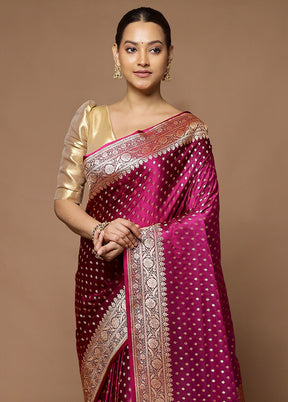 Pink Banarasi Silk Saree With Blouse Piece