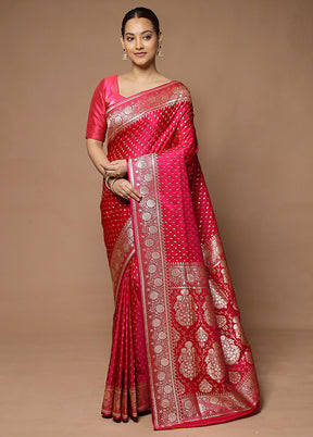 Pink Banarasi Silk Saree With Blouse Piece