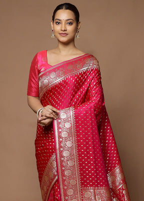 Pink Banarasi Silk Saree With Blouse Piece