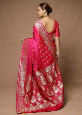 Pink Banarasi Silk Saree With Blouse Piece