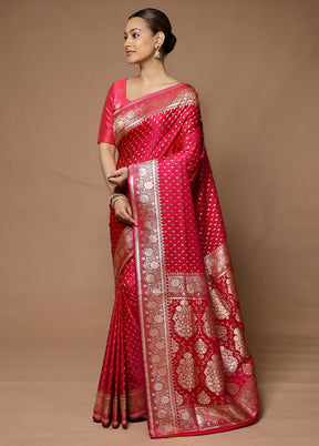 Pink Banarasi Silk Saree With Blouse Piece