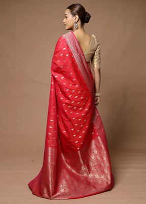 Red Katan Silk Saree With Blouse Piece