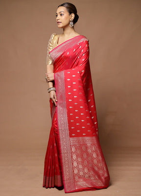 Red Katan Silk Saree With Blouse Piece