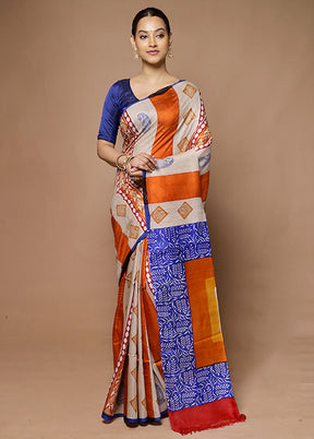 Cream Printed Pure Silk Saree Without Blouse Piece