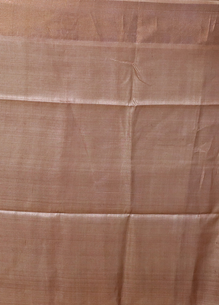 Cream Handloom Tussar Pure Silk Saree With Blouse Piece