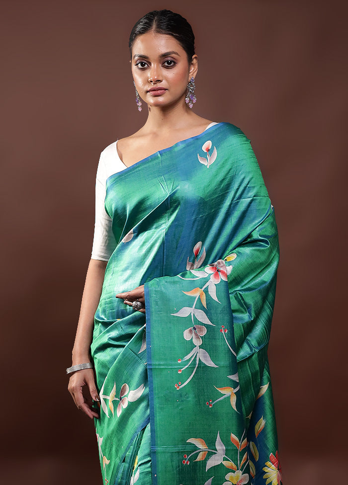 Green Pure Bishnupuri Silk Saree Without Blouse Piece