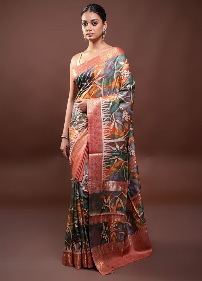 Multicolor Printed Pure Silk Saree Without Blouse Piece