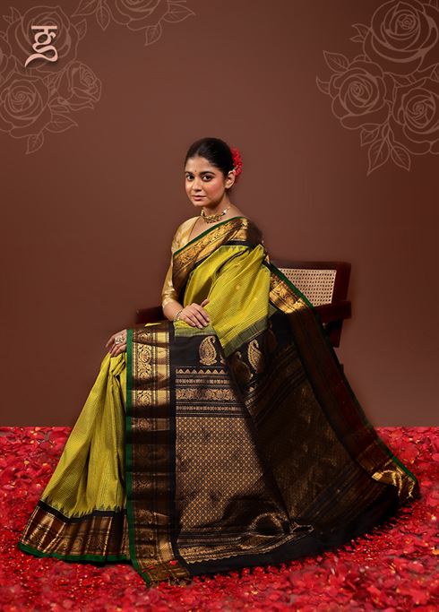 Green Gadwal Pure Silk Saree Without Blouse Piece