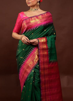 Green Gadwal Pure Silk Saree Without Blouse Piece