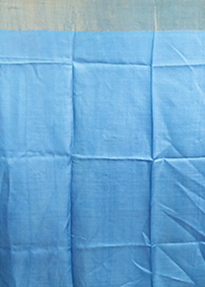 Blue Tussar Silk Saree With Blouse Piece