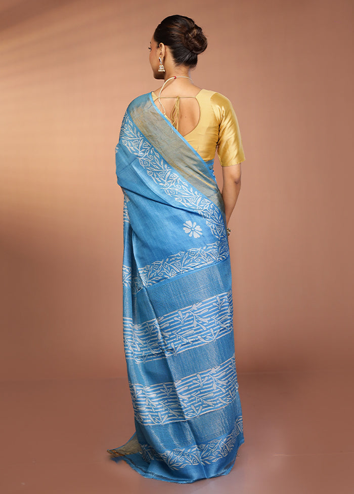 Blue Tussar Silk Saree With Blouse Piece