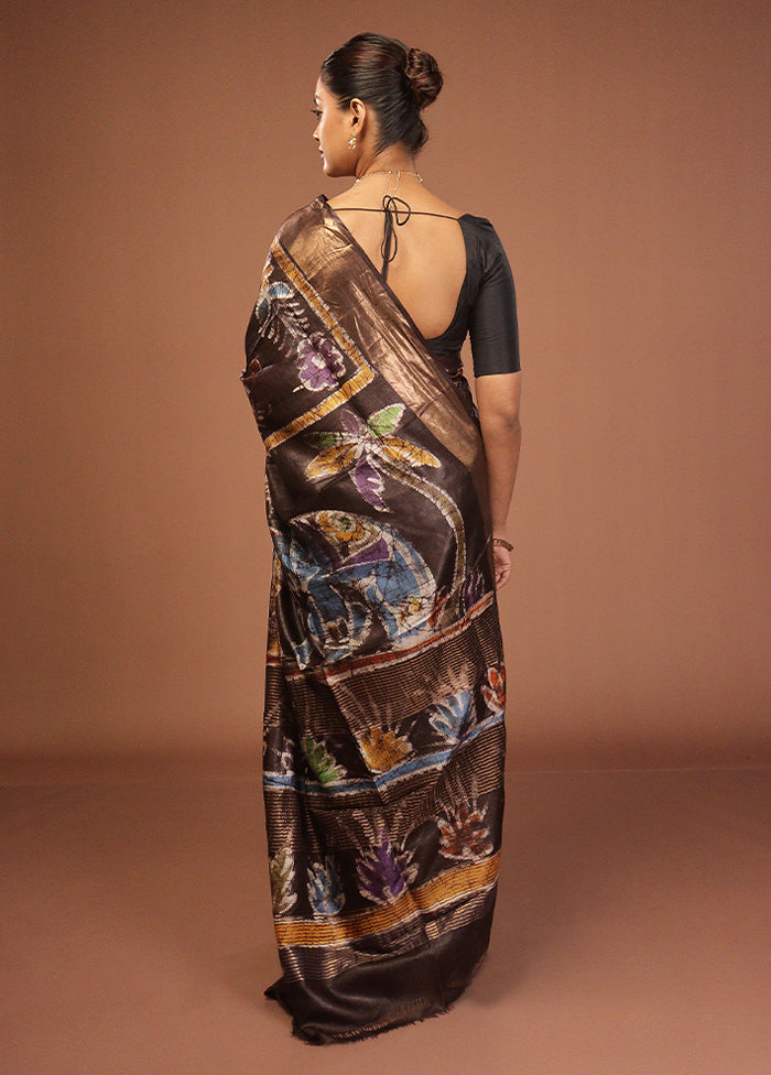 Brown Handloom Tussar Pure Silk Saree With Blouse Piece