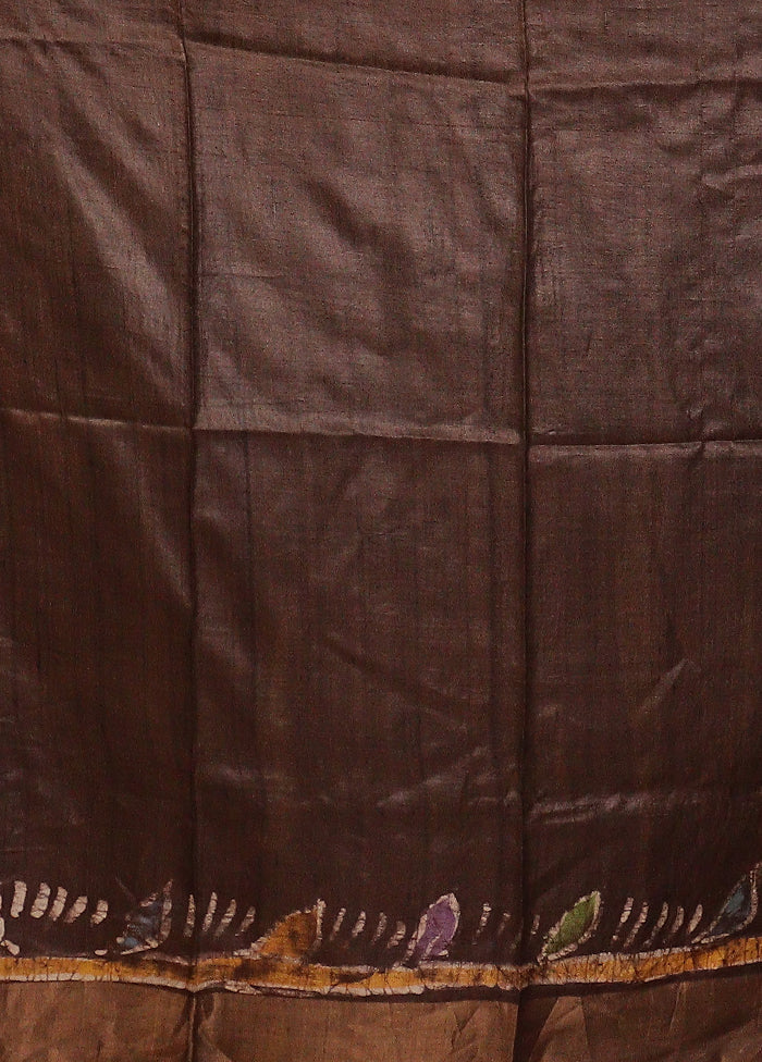 Brown Handloom Tussar Pure Silk Saree With Blouse Piece
