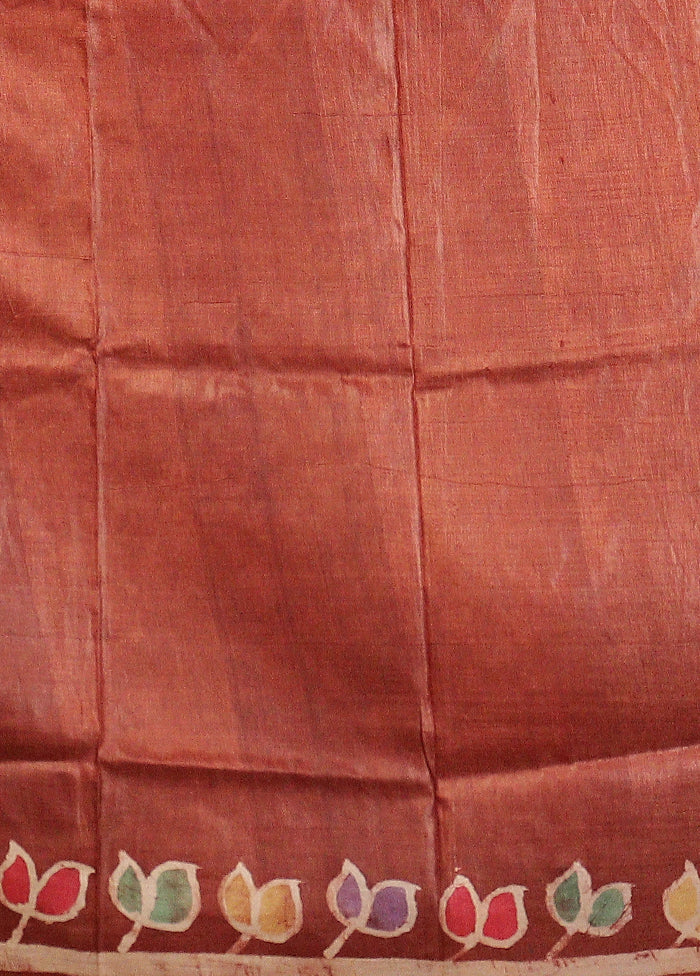 Purple Handloom Tussar Pure Silk Saree With Blouse Piece