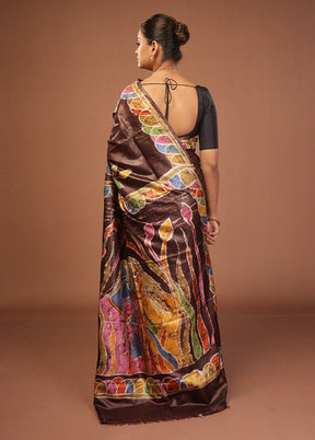 Black Handloom Tussar Pure Silk Saree With Blouse Piece