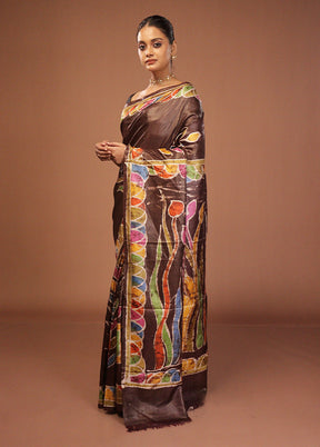 Black Handloom Tussar Pure Silk Saree With Blouse Piece