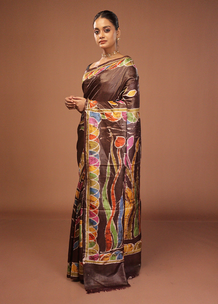 Black Handloom Tussar Pure Silk Saree With Blouse Piece