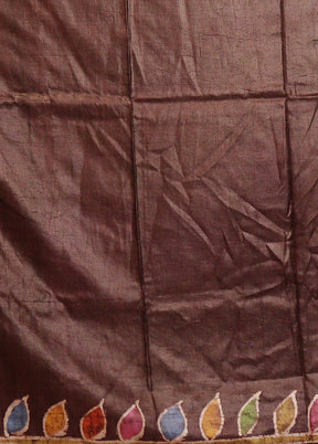 Black Handloom Tussar Pure Silk Saree With Blouse Piece