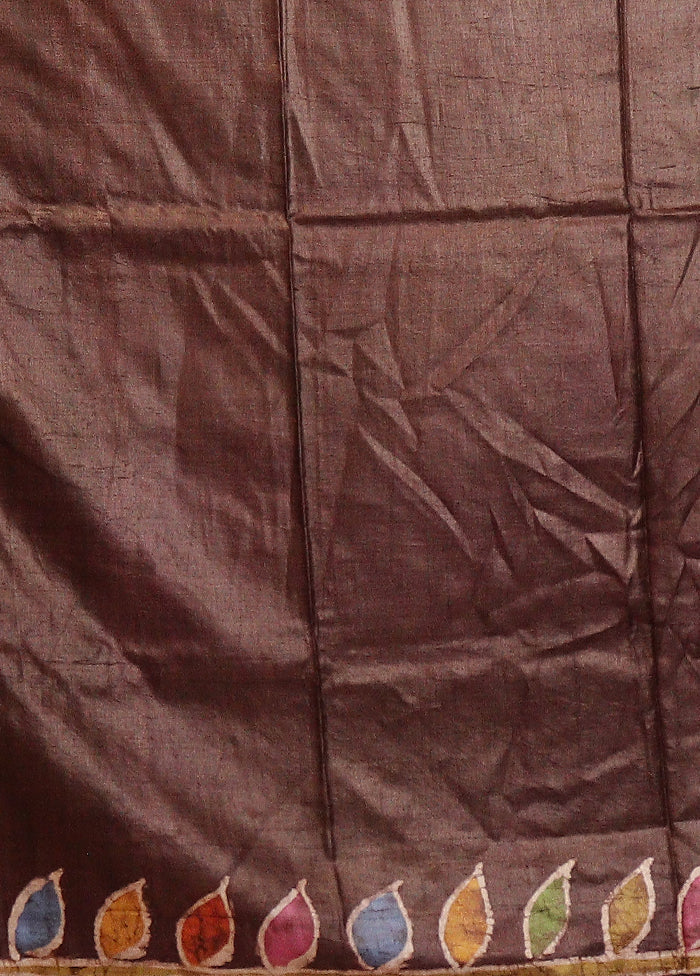 Black Handloom Tussar Pure Silk Saree With Blouse Piece