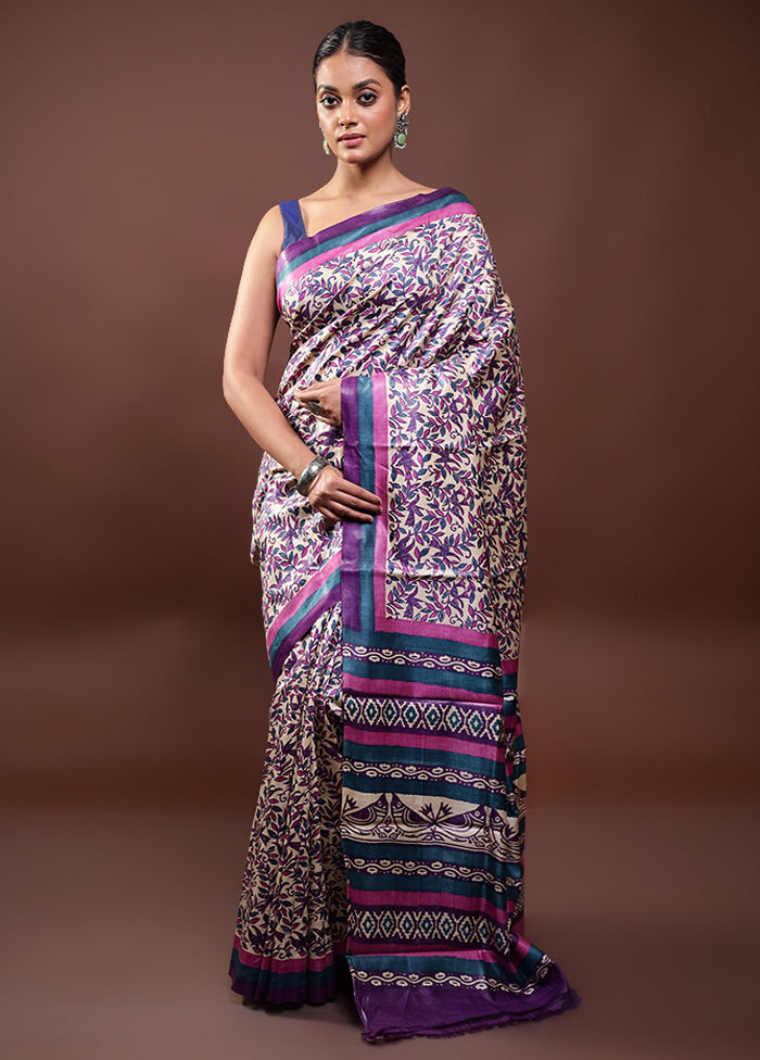 Multicolor Handloom Tussar Pure Silk Saree With Blouse Piece