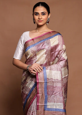 Multicolor Handloom Tussar Pure Silk Saree With Blouse Piece