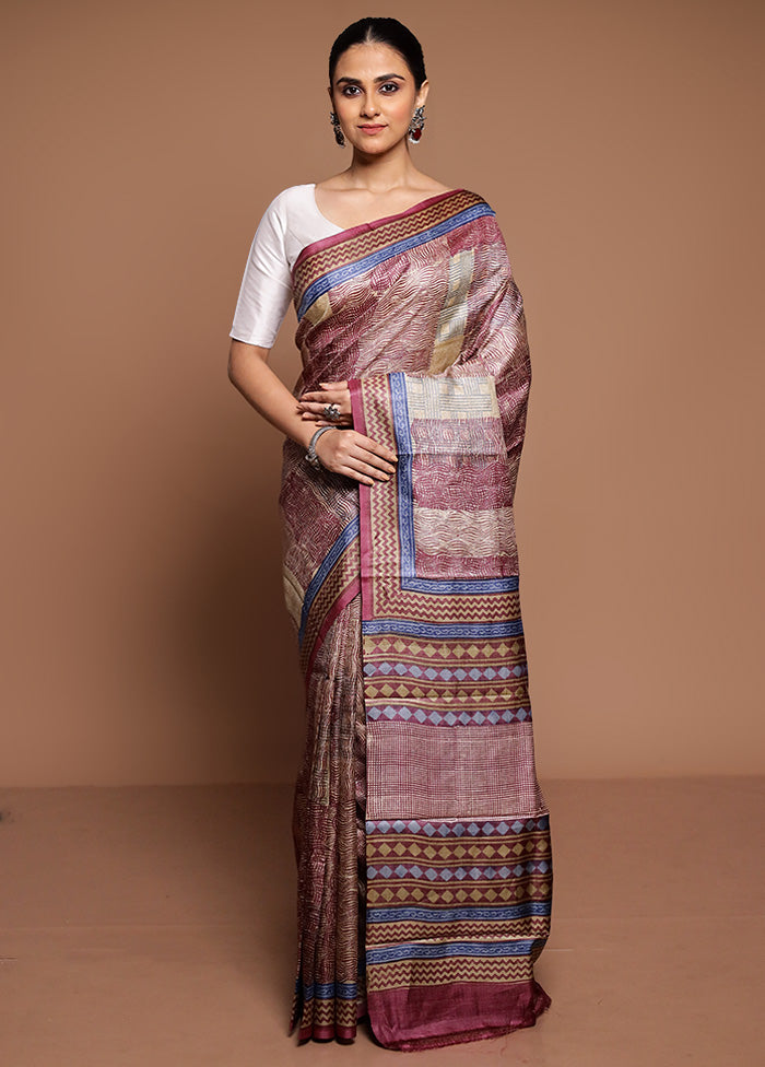 Multicolor Handloom Tussar Pure Silk Saree With Blouse Piece