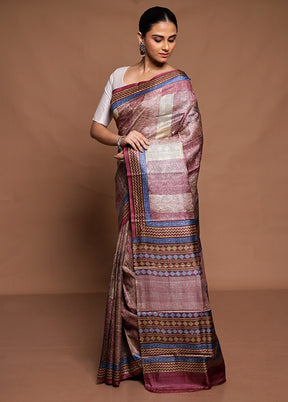 Multicolor Handloom Tussar Pure Silk Saree With Blouse Piece