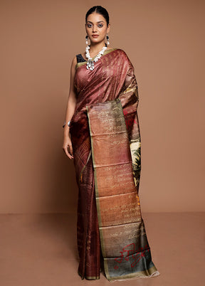 Multicolor Handloom Tussar Pure Silk Saree With Blouse Piece