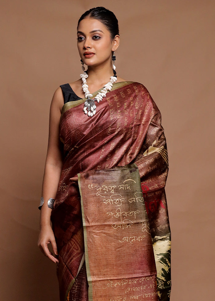 Multicolor Handloom Tussar Pure Silk Saree With Blouse Piece