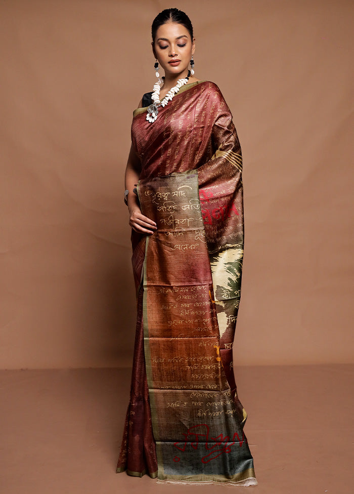 Multicolor Handloom Tussar Pure Silk Saree With Blouse Piece