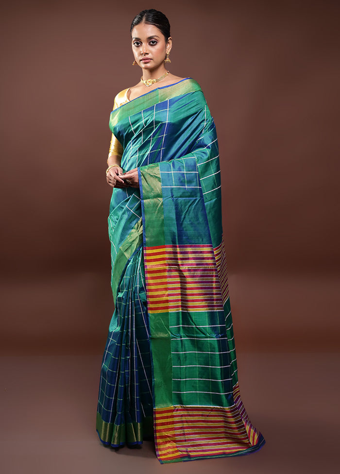 Green Kalakshetra Kanjivaram Silk Saree With Blouse Piece