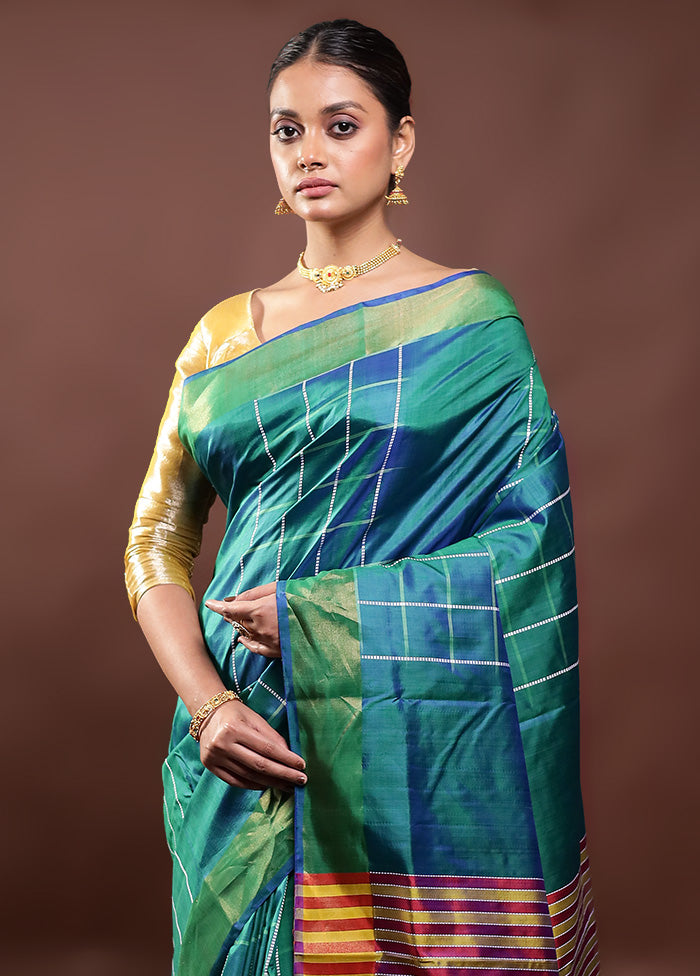 Green Kalakshetra Kanjivaram Silk Saree With Blouse Piece